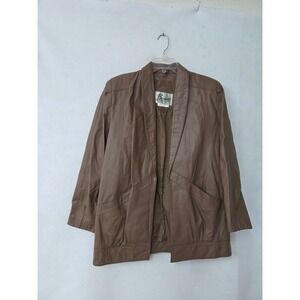 Berman's Leather Jacket Womens 12 Brown Vintage Shawl Collar Open Front 3157